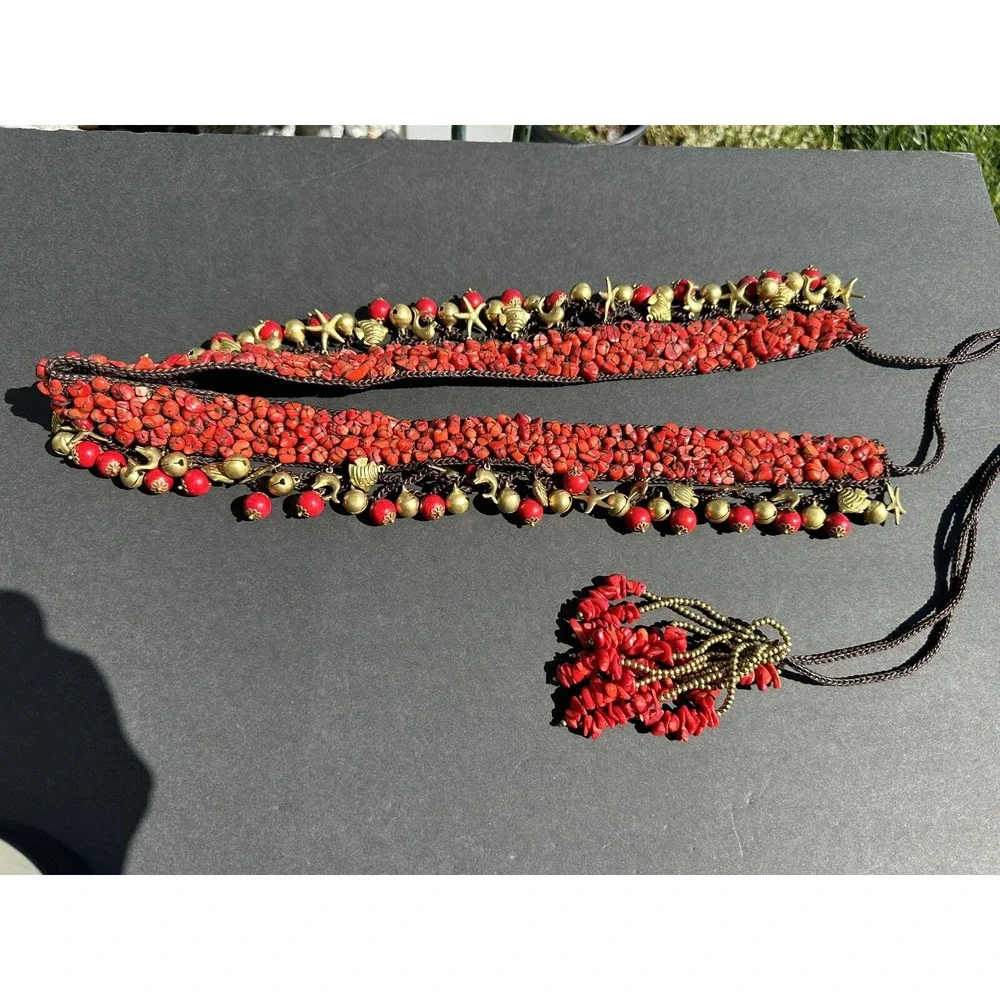 New Lady Red Corals beads‎ Handmade rare unique style Waist Belt